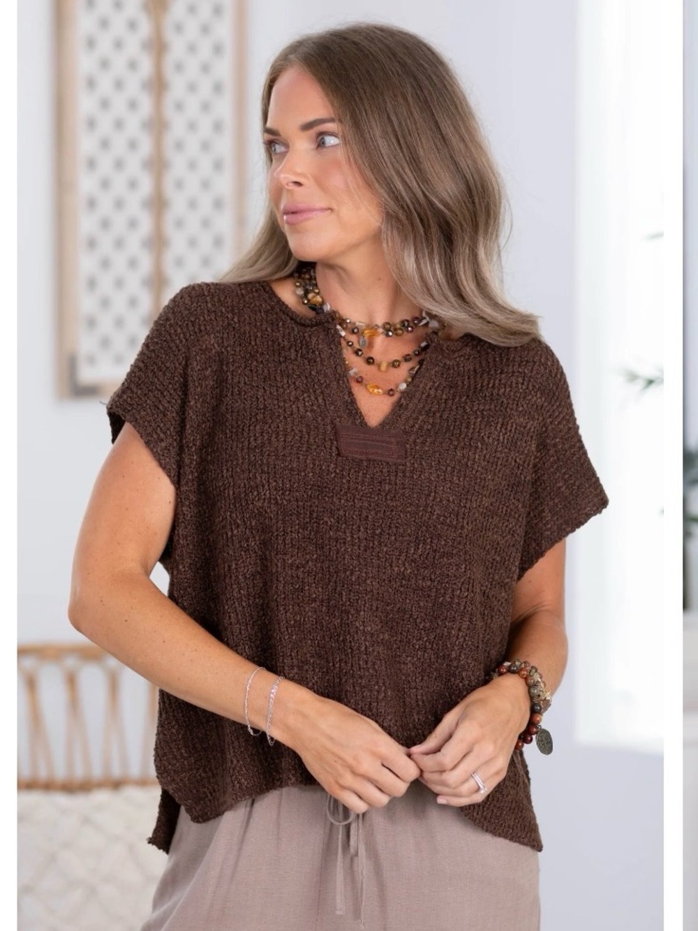 Zenana Outfitters Emerald Green Textured Knit Short Sleeve Top - Picture 6 of 7